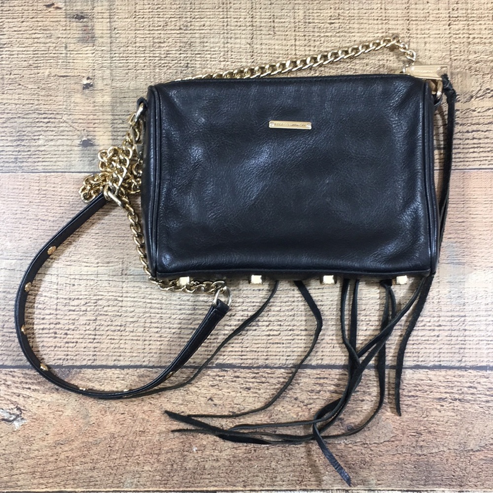 Rebecca Minkoff Mini Five Zip Bag Black Gold Chain Leather Slingbag Purse